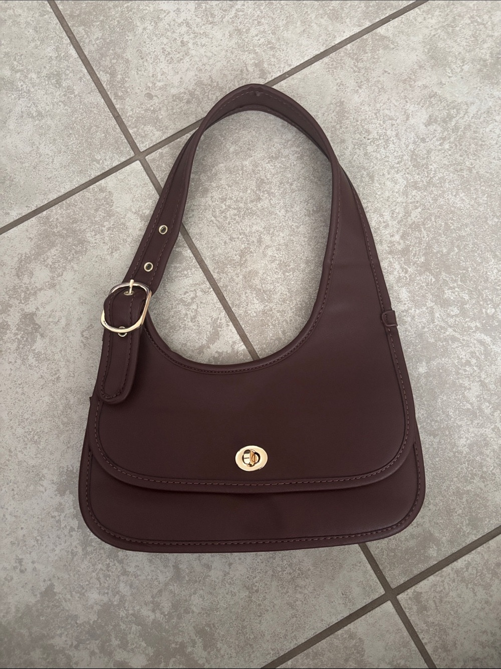Sleek Chocolate Brown Shoulder Bag with Gold Accent